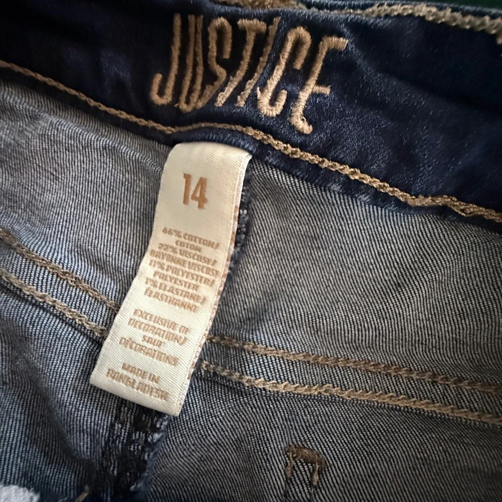 Justice Girls‎ Denim Shorts Dark Wash Cuffed Hem Blue Size 14 0176